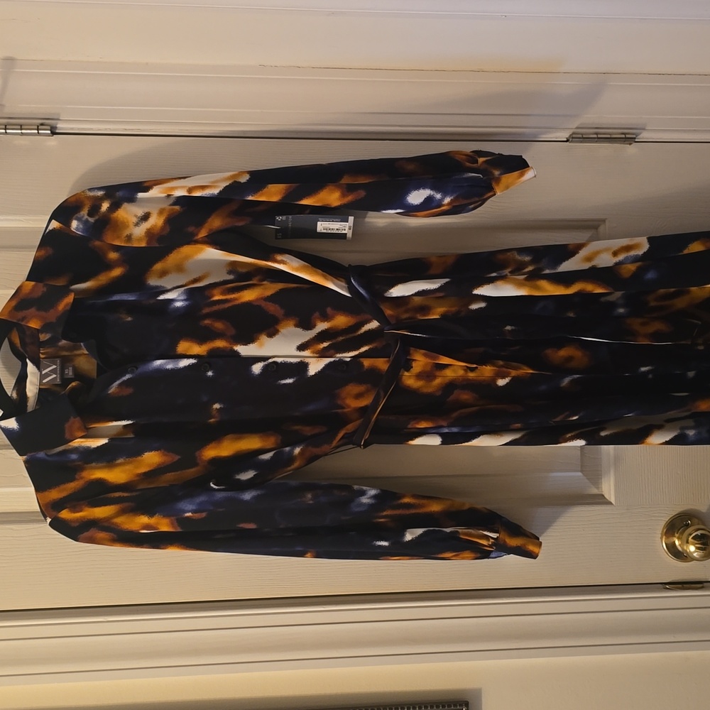 WORTHINGTON BRAND WOMEN'S BLUE AND GOLD LONG SLEEVES GEOMETRICAL DRESS SIZE XS